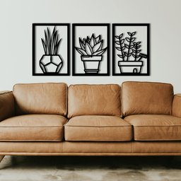 Trio De Quadros Decorativos Em Mdf 6mm Cactos E Suculentas - 3