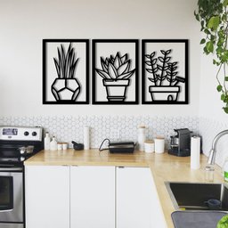Trio De Quadros Decorativos Em Mdf 6mm Cactos E Suculentas - 4
