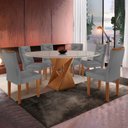 Ver imagem 1 de Conjunto Sala de Jantar 6 Lugares Redonda Tampo 120cm Vidro/MDF Mesa e Cadeiras Barcelona Yescasa