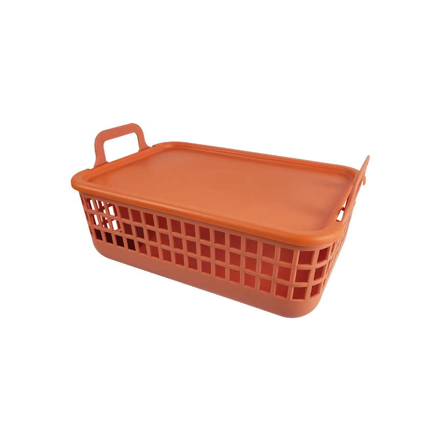 Ver imagem 1 de CESTO TELADO COM TAMPA E ALCAS DE PLASTICO:Terracota