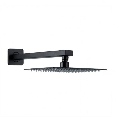 Ducha Chuveiro 20x20cm com Braco Reto 40cm Aco Inox 304 Preto