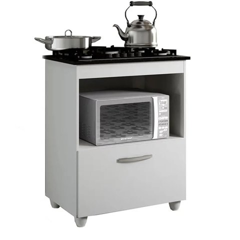 Balcão de cozinha para cooktop e forno 1 porta basculante branco Salvia Kaiki Moveis - 4 BOCAS