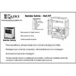 Balcão de cozinha para cooktop e forno 1 porta basculante branco Salvia Kaiki Moveis - 4 BOCAS - 4