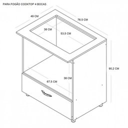 Balcão de cozinha para cooktop e forno 1 porta basculante branco Salvia Kaiki Moveis - 4 BOCAS - 5