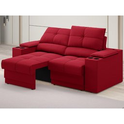 Sofá com Porta Copos e Carregador USB Retrátil e Reclinável Ringo 1,70m Velosuede Vermelho - - 1
