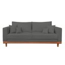 Ver imagem 3 de Kit 2 Poltronas Living + Sofá 3 Lugares Base Madeira Suede Cinza