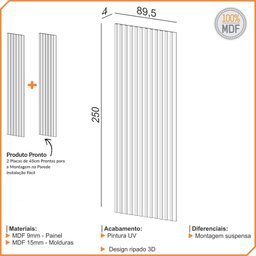 Painel Ripado de Madeira para Sala Quarto 89x250cm Bairon D03 Freijó - Lyam Decor - 5