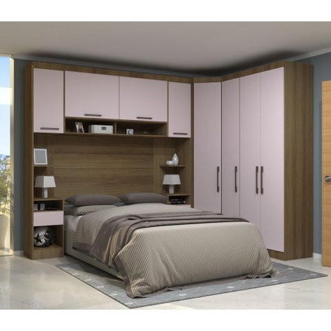 Guarda Roupa Dormitório Modulado Paris Casal 1,38 M Canto - Roupeiro Luciane M01:avelã / Rosa
