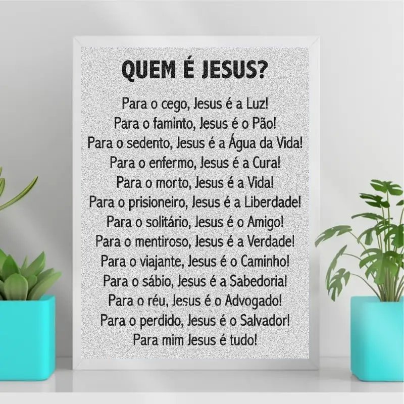 Quadro Decorativo Quem É Jesus 24x18cm - com vidro:Madeira preta