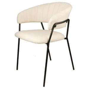 Cadeira com Braços Mara Rivatti Estofada em Bouclé Off White Base em Aço Pintada a Pó