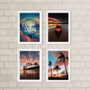 Ver imagem 2 de Kit 4 Quadros Praia por do Sol Carpe diem 33x24cm - com Vidro:madeira Branca