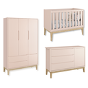 Ver imagem 1 de Quarto de Bebê Berço + Cômoda Sapateira + Guarda Roupa 3 Portas Rosa Classic Madeira Natural