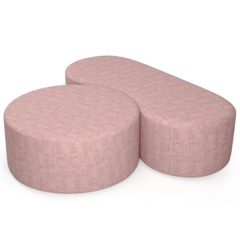 Kit Puff Redondo Lola e Puff Recamier Orgânico Orbit W01 Linho Rosa - Lyam Decor