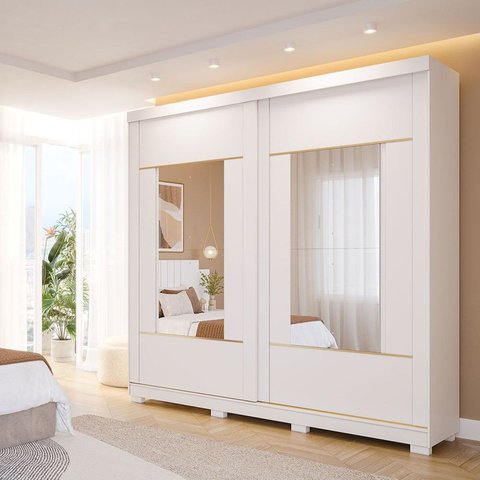 Guarda-Roupa Casal 2 Portas de Correr com Pés e 4 Espelhos 229cm 100% MDF Talin Espresso Móveis Branco