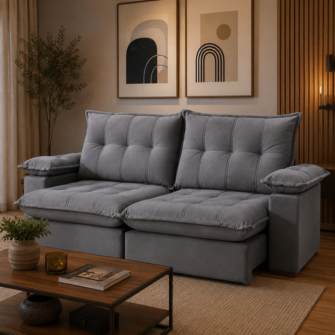 Sofa Retratil/Reclinavel 3 Lugares Florida Cinza Fatto