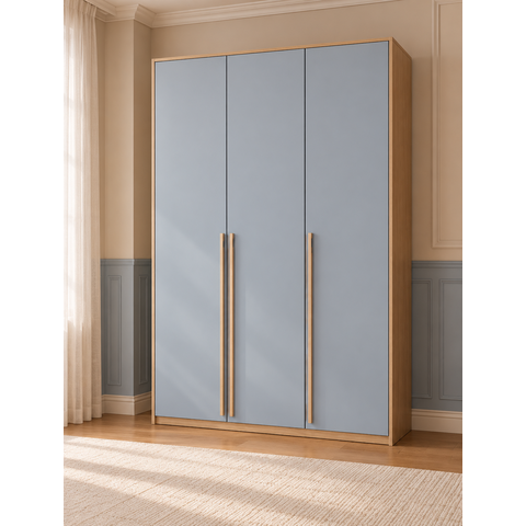 Guarda Roupa MDF 18mm 3 Portas Azul Sereno com Carvalho Malva