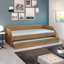 Sofá Cama Solteiro Duo com Cama Auxiliar em Mdf Reforçado 15mm Amendoa - 3