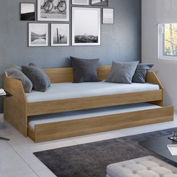 Sofá Cama Solteiro Duo com Cama Auxiliar em Mdf Reforçado 15mm Amendoa - 1