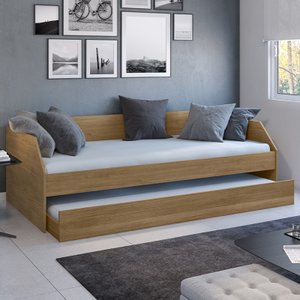 Sofá Cama Solteiro Duo com Cama Auxiliar em Mdf Reforçado 15mm Amendoa