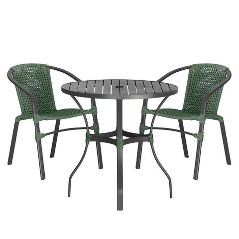 02 Cadeiras Floripa e Mesa Roma 100cm Preta Trama Original Verde