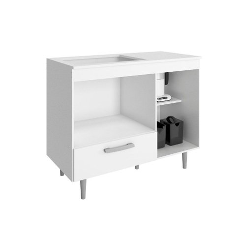 Balcão para Cooktop 4 Bocas Alecrim 105cm Espaço para Forno Multiuso 1 Porta 1 Gaveta Branco Poliman