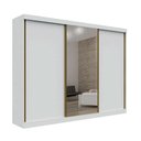 Ver imagem 1 de Guarda Roupa Casal com Espelho 100% MDF 3 Portas de Correr 276cm São Paulo Branco - Leifer