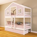 Ver imagem 1 de Beliche Casinha Dos Sonhos com 02 Gavetas Rosa Madeira Maciça Rosa/ Branco Housin