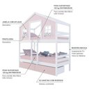 Ver imagem 4 de Beliche Casinha Dos Sonhos com 02 Gavetas Rosa Madeira Maciça Rosa/ Branco Housin