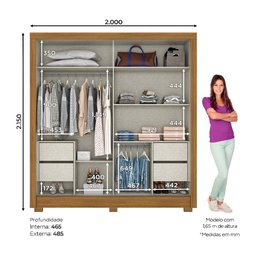 Guarda-Roupa / Roupeiro Henn 2 Portas de Correr 4 Gavetas BE162 - 3