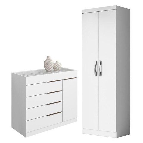 Cômoda Sapateira Sevilha 2004147 e Armário Multiuso New 2000192 Branco Tx - Aramóveis