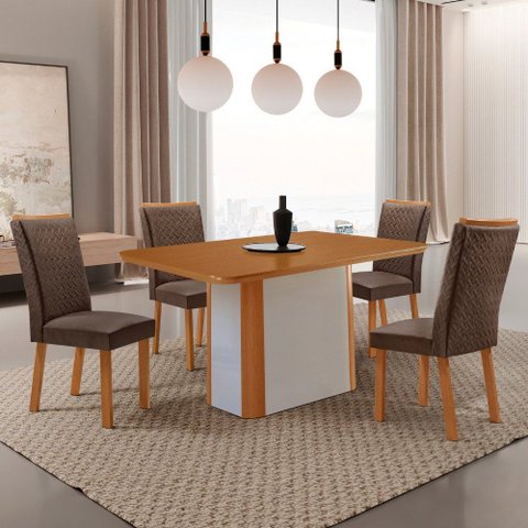 Mesa de Jantar Isadora 120cm Tampo MDF Laminado Canto Copo com 4 Cadeiras Lisa