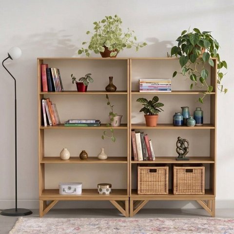 Kit 2 Estantes Multiuso Livreiro 3 Prateleiras Madeira Maciça 137,5X160cm Nina