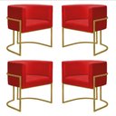Ver imagem 1 de Kit 4 Poltronas Reforçadas Decorativa Sala Nayara Base Ferro Dourado Suede Vermelho