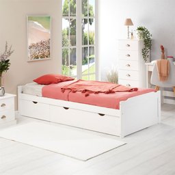 Cama Solteiro Madeira Maciça 3 Gavetas com Estrado Mia Branco - 1