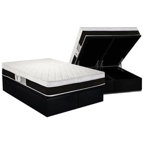 Conjunto Box Baú Queen: Colchão Espuma Luckspuma Masterpocket Roma + Base Crc Suede Black(158x198)