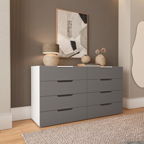 Cômoda Madri com 8 Gavetas 150x84cm Cinza/Branco 250697