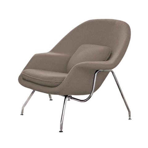 Poltrona Womb Chair sem Puff Cromada Linho Bege