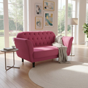 Ver imagem 1 de Namoradeira Decorativa Dália Suede Rosa 2 Lugares Pés Madeira Mz Decor