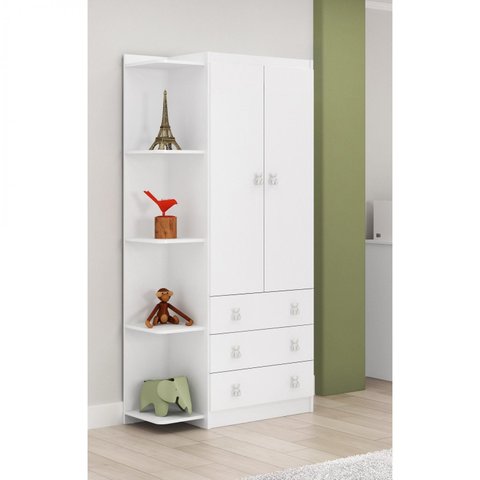 Guarda Roupa de Bebê Arco-Íris com Canto 2 Portas 3 Gavetas Branco