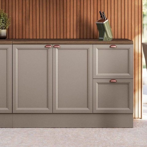 Balcão 120cm 2 Portas 2 Gavetas com Tampo Unna Cinza/Gris