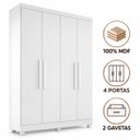 Ver imagem 4 de Guarda Roupa Solteiro 100% MDF 4 Portas 2 Gavetas Sergipe Branco Bianchi