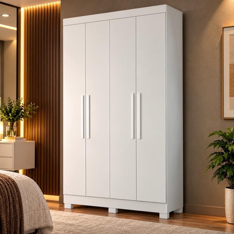 Guarda Roupa Solteiro 100% MDF 4 Portas 2 Gavetas Sergipe Branco Bianchi