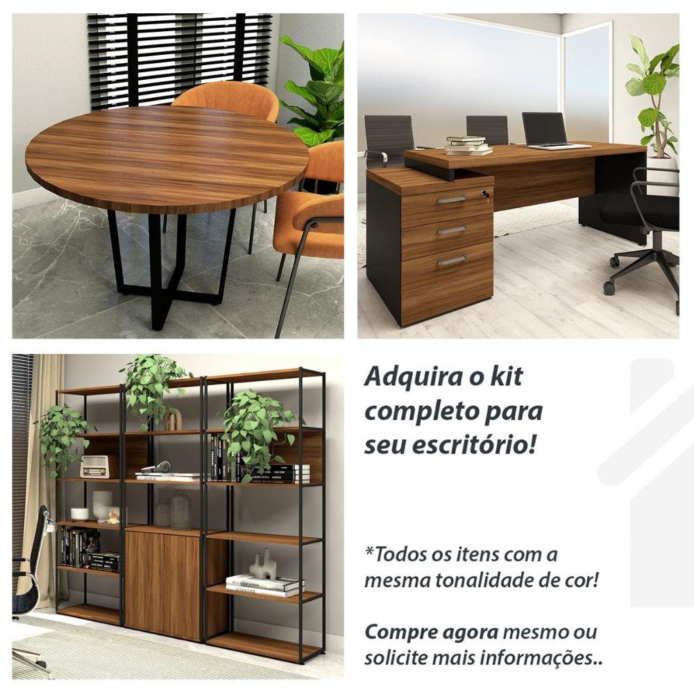 Conjunto Sala de Reunião Mesa 3,20m Painel para Tv Ng F5 Cor:nogal com Preto - 6