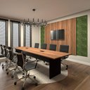 Ver imagem 1 de Conjunto Sala de Reunião Mesa 3,20m Painel para TV Ng F5 Cor:Nogal com Preto