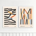 Ver imagem 1 de Kit 2 Quadros Decorativos Bauhaus Minimalista 24x18cm - com Vidro:moldura Preta