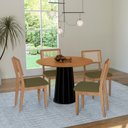 Ver imagem 1 de Conjunto Sala de Jantar Mesa Redonda Nature com 4 Cadeiras Tela Sintética Freijó/preto/verde