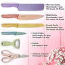 Ver imagem 5 de Faqueiro Completo Kit Facas Tesoura Descascador Aco Inox Coloridas Conjunto Gourmet 6 Pecas