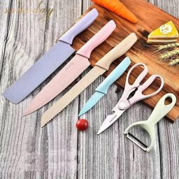 Faqueiro Completo Kit Facas Tesoura Descascador Aco Inox Coloridas Conjunto Gourmet 6 Pecas - 4