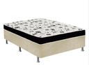 Ver imagem 1 de Cama Box Casal Suede Bege + Colchão Casal Suede Preto Orto Molas Ensacada 138x188x55