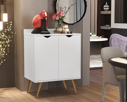 Aparador 2 Portas Buffet Acalanto Cantinho Café Pés Palito Branco - Comprar Moveis em Casa